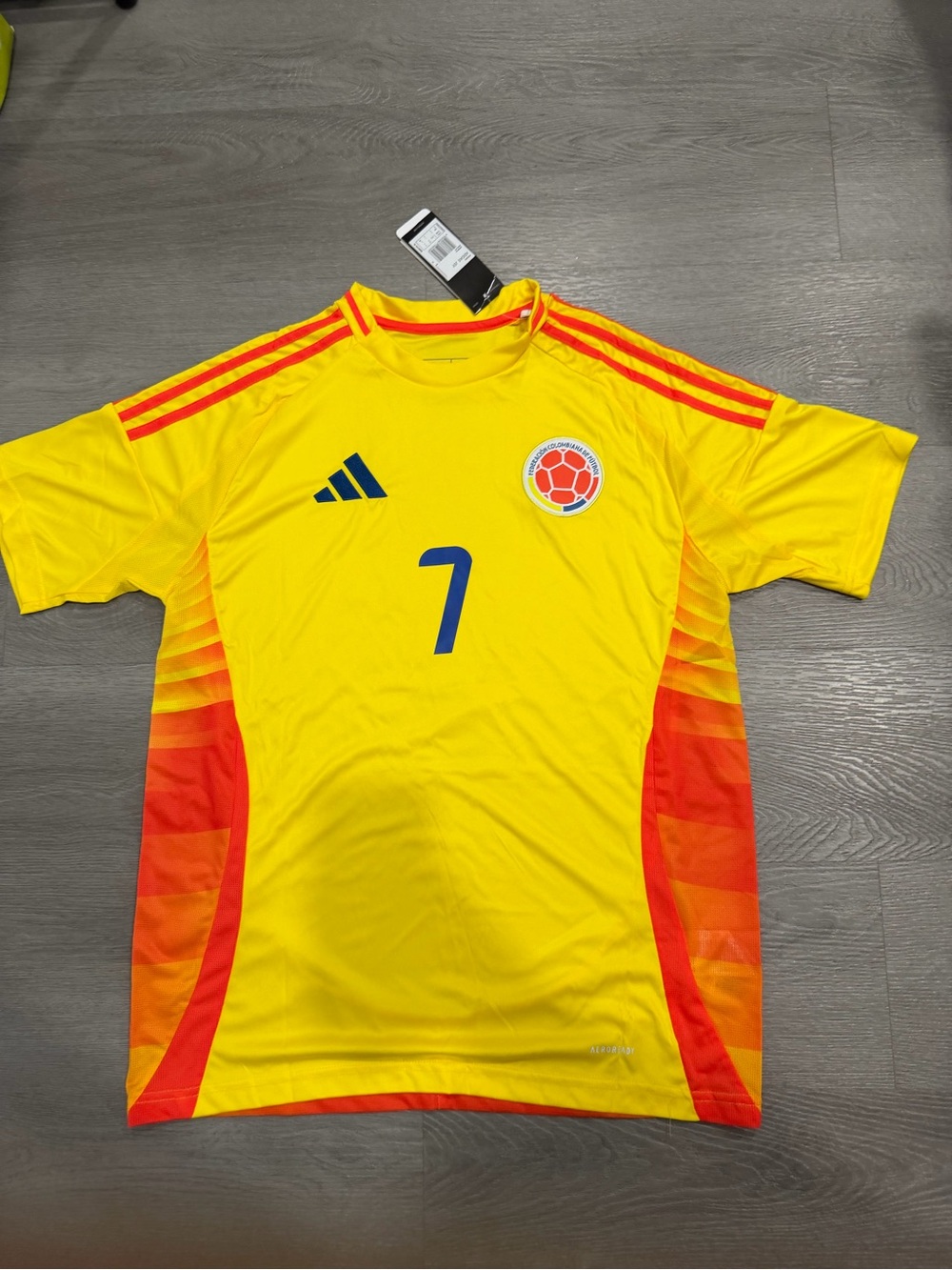 adidas Yellow and Red Colombia Men's Soccer Jersey - Number 7
